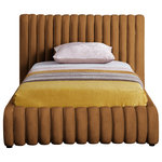 Meridian Furniture - Nico Black Velvet Upholstered Bed, Saddle, Twin - Bring upscale modernity to your bedroom space with this stunningly elegant, sumptuously appointed Nico bed. This twin bed has deep vertical channel tufting on the headboard and footboard, adding textural beauty that instantly catches the eye. The entire bed is upholstered in saddle velvet for a luxurious design that makes the bed the star of the show. A padded headboard supports your back while you binge watch TV in bed or read a book.
