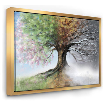 Designart Tree Four Seasons Tree Painting Framed Canvas Art Print, Gold, 46x36