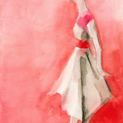 White Dress With Red Belt Fashion Illustration - Fine Art Prints