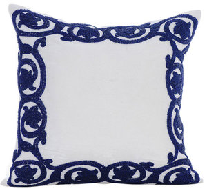 White Turkish Floral Border 18x18 Silk Decorative Pillow Cover, Turkish Border