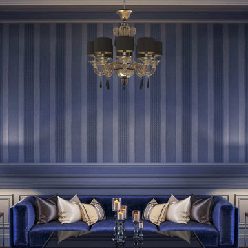 Living Room with Italian Murano Glass Chandelier - www.piumati.com