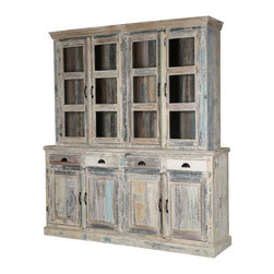 Country Kitchen Winter White Reclaimed Wood Breakfront Hutch Sideboard - China Cabinets And Hutches