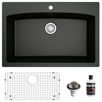 Karran Drop-In Quartz Composite 33" 1-Hole Single Bowl Kitchen Sink Kit, Black