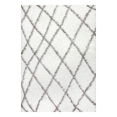 Beyazit Machine-Made Easy Shag Rug, White, 8'x10'
