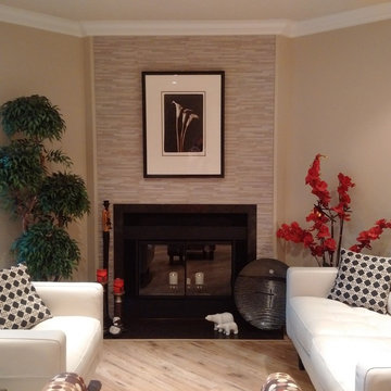Natural Stone Tile Wood Burning Fireplace