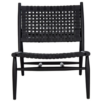 Soleil Leather Woven Accent Chair, Black