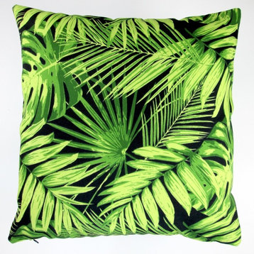 Outdoor Tropical Fronds Throw Pillows, Set of 2, Black, 18", Cover