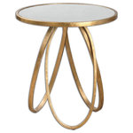 Uttermost - Uttermost Montrez 24 x 26" Gold Accent Table - Lightly Glazed Gold Leaf On Forged Metal With Antiqued Mirror Top.