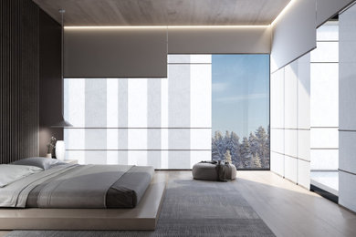 Asiatisches Schlafzimmer mit brauner Wandfarbe in Sonstige