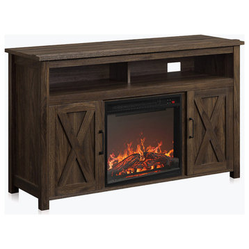 48" Corin TV Stand Console With 18" Electric Fireplace, Dark Walnut