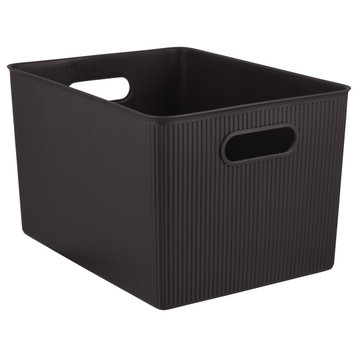 Superio Ribbed Storage Bin, Plastic Storage Basket, Brown, 22 L