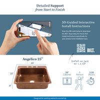 Angelico Copper 25" Single Bowl Drop-In Kitchen Sink With 4 Holes
