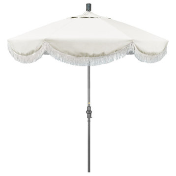 7.5' Gray Surfside Patio Umbrella With Ribs and White Fringe, Natural