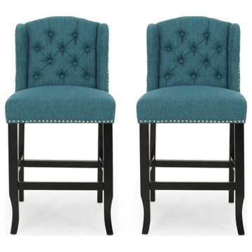 Plymouth Wingback Counter Stool, Teal/Dark Brown