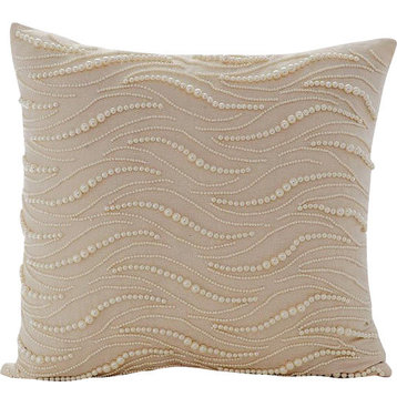 Beige Decorative Pillow Covers 14"x14" Cotton, Pearl Charmer