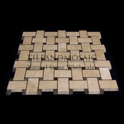 Crema Marfil Marble Basketweave Mosaic Tile with Dark Emperador Dots Polished - Products