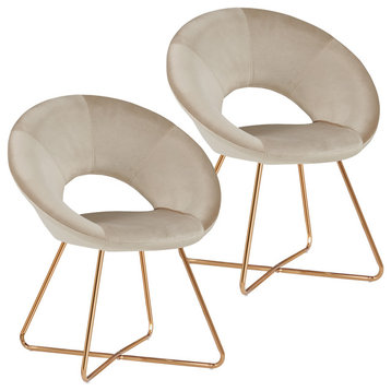 Set of 2 Luxe Open-Back Papasan Accent Chairs, Khaki Velvet