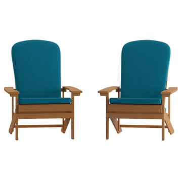 Charlestown Set of 2 Adirondack Chairs with Cushions, Teak/Teal