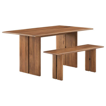 Amistad 60" Wood Dining Table and Bench 2 Piece Set - Walnut