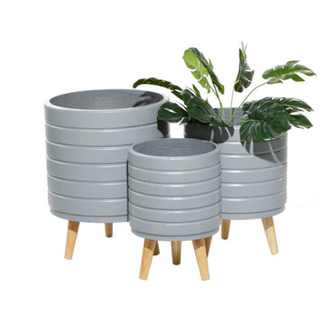 CosmoLiving by Cosmopolitan Set of 3 White Wood Planter 14", 16", 18"H, Gray