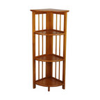 3-Shelf Corner Folding Bookcase, Honey Oak