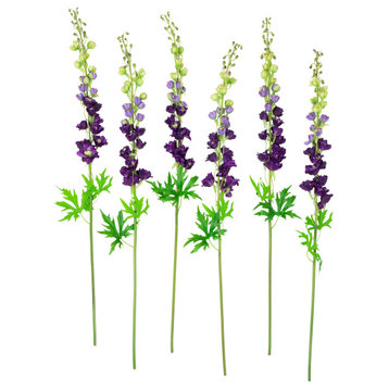 Set of 6 Purple Delphinium Artificial Floral Stems  40"