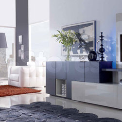 Graphite Oak/Grey Silk Wall Unit Composition 19 - Entertainment Centers And Tv Stands