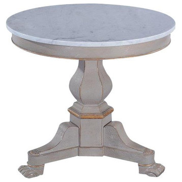 Lamp Table Louis Philippe Round White Marble Pewter Gray Wood Gold