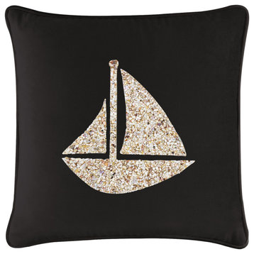 Sparkles Home Shell Sailboat Pillow, Black Velvet, 20x20
