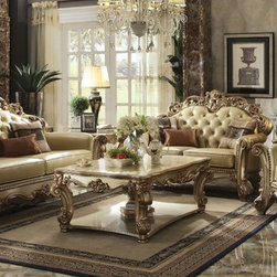 Acme 3 Pieces Vendome Sofa Set in Gold Patina Finish - Living Room Furniture Sets