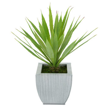 Faux Baby Yucca in Tapered Zinc Pot, Farmhouse