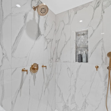 Large-Format Marble-Look Tile Shower | Luxury Bathroom