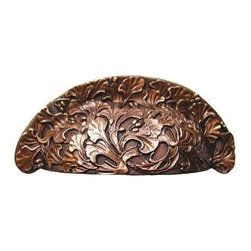 Inviting Home Inc. - Florid Leaves Bin Pull, Antique-Style Copper - Cabinet And Drawer Handle Pulls