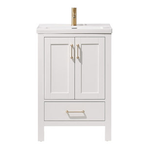 Gela 24" Vanity With Drop-In White Ceramic Basin, White, Without Mirror