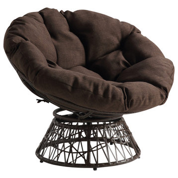 Papasan Chair With Brown Round Pillow Cushion and Brown Wicker Weave