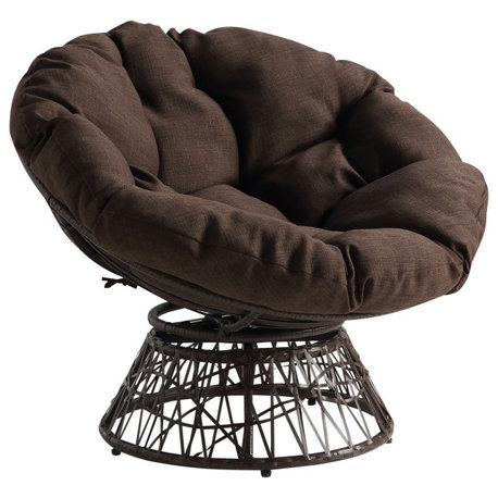 Papasan Chair With Brown Round Pillow Cushion and Brown Wicker Weave