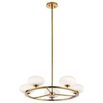Kichler - Kichler Pim 1 Tier 5-LT Chandelier 52223FXG - Fox Gold - The Pim™ 40in. 5 light round chandelier features a nostalgic mid century modern design in Fox Gold and rounded shaped satin etched cased opal glass. A perfect addition in several aesthetic environments including contemporary and transitional.