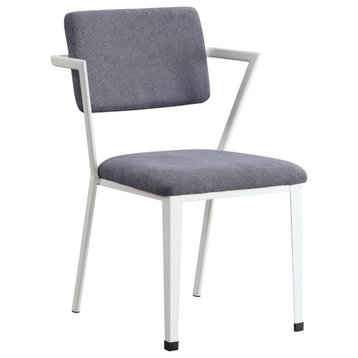 Acme Cargo Dining Chair Set-2 Gray Fabric and White Finish