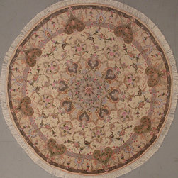 Round Persian Tabriz rug 4'7 diameter - Area Rugs