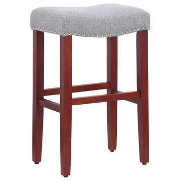 WestinTrends 29" Upholstered Backless Saddle Seat Bar Height Stool, Bar Stool, Cherry/Gray