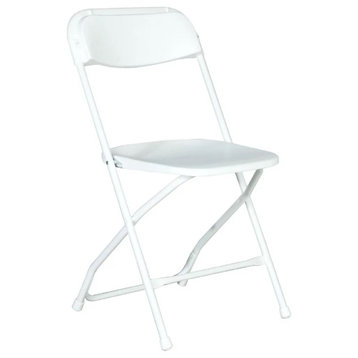 Traditional Folding Chair, Plastic Seat With Drain Holes & Open Backrest, White