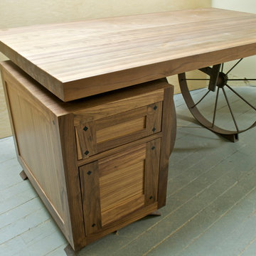 Rustic- Barn Wheel Walnut Office Desk