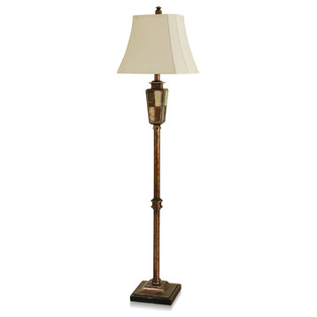 Noah Patchwork Floor Lamp, Aged Bronze, Brown and Cream Finish