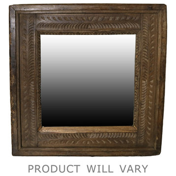 Carved Reclaimed Wood Square Mirror