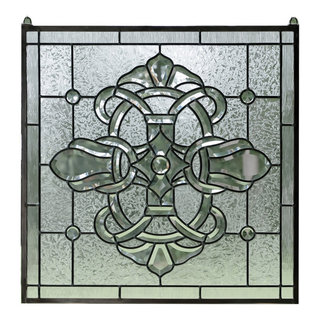 Handcrafted stained glass Clear Beveled window panel 24" x 24" 