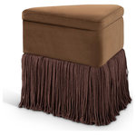 Meridian Furniture - Trivoli Upholstered Ottoman/Stool, Brown, Velvet - Add a bold touch of luxury to your space with the Trivoli brown velvet ottoman, a captivating piece that combines opulence with quirky flair. Draped in sumptuous velvet, this triangular stool is all about making a statement. Its dramatic fringe skirt adds both texture and movement, offering a playful yet elegant vibe.