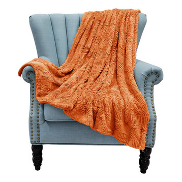 Herringbone Jumbo Over-Size Faux Fur Throw Blanket, Burnt Orange, 60"x80"