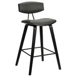 Benzara - Bar Height Wooden Bar Stool With Curved Leatherette Seat, Black And Gray - Bar Height Wooden Bar Stool with Curved Leatherette Seat, Black and GrayEnhance the luxury and sophistication of your bar space with the inclusion of this bar height bar stool. Constructed from solid wood, it features a curved leatherette seat and backrest in the hue of gray that grants you seamless comfort. It is supported by canted legs, incorporated with floor protectors and attached metal footrest.
