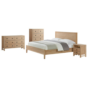 Arden 4-Piece Wood Bedroom Set With King Bed, Nightstand, Chest, Dresser