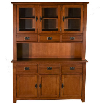 Crafters and Weavers Arts and Crafts 6-Drawer Solid Wood China Cabinet in Cherry